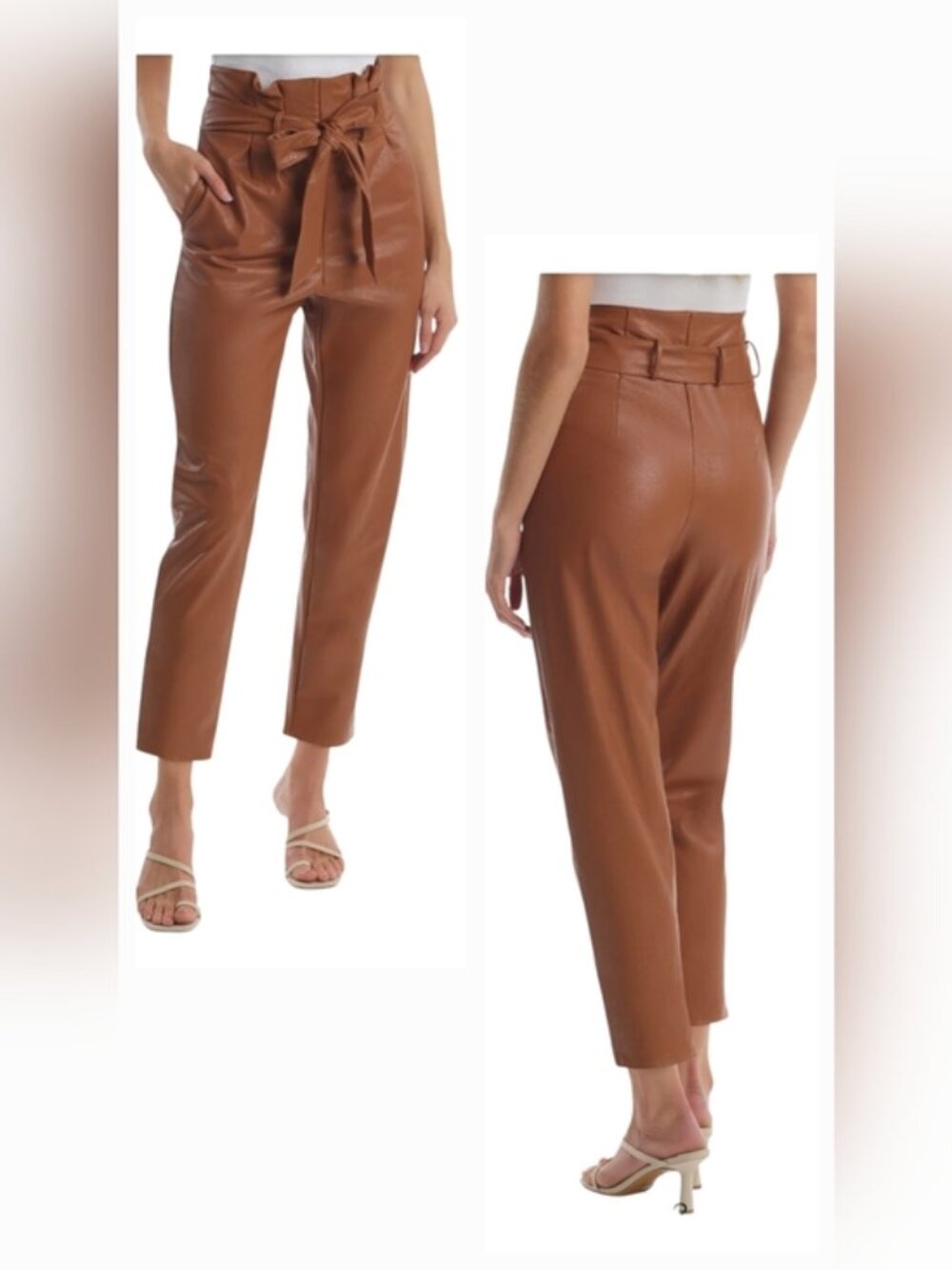 Commando Paperbag Waist Caramel Faux Leather Crop Pants Pull On SZ S